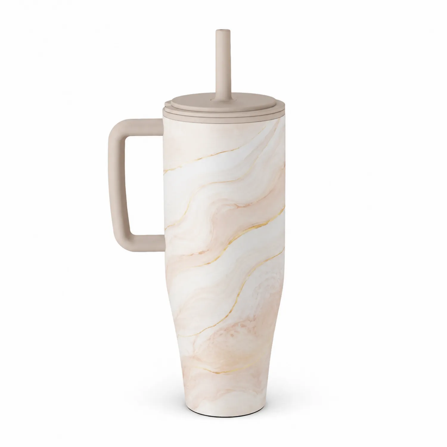 Gobelet isotherme en marbre avec paille intégrée 900 ml beige