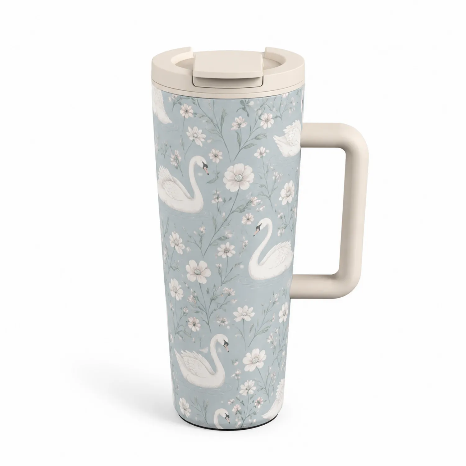Tasse de voyage isotherme 450ml avec motif cygnes bleu