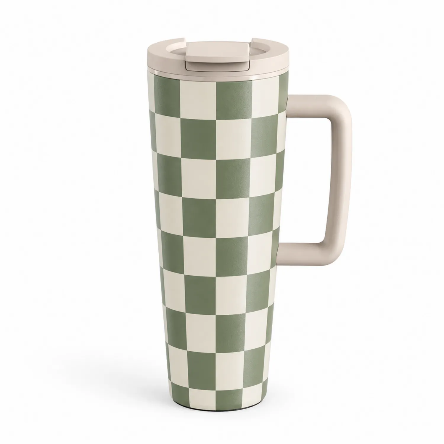 Tasse isotherme à motif damier vert et blanc 500ml