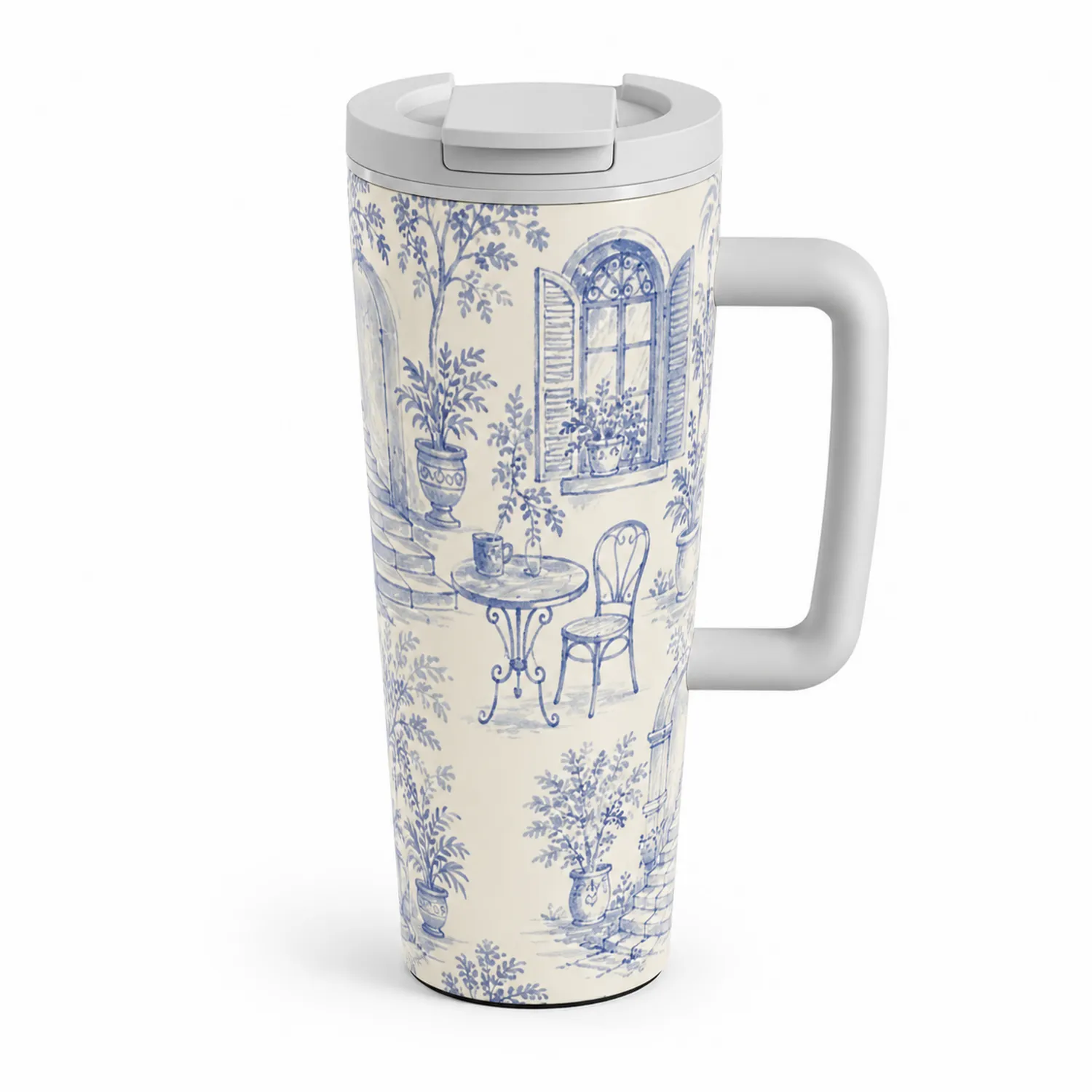 Mug Isotherme 500ml Motif Terrasse Bleu et Blanc