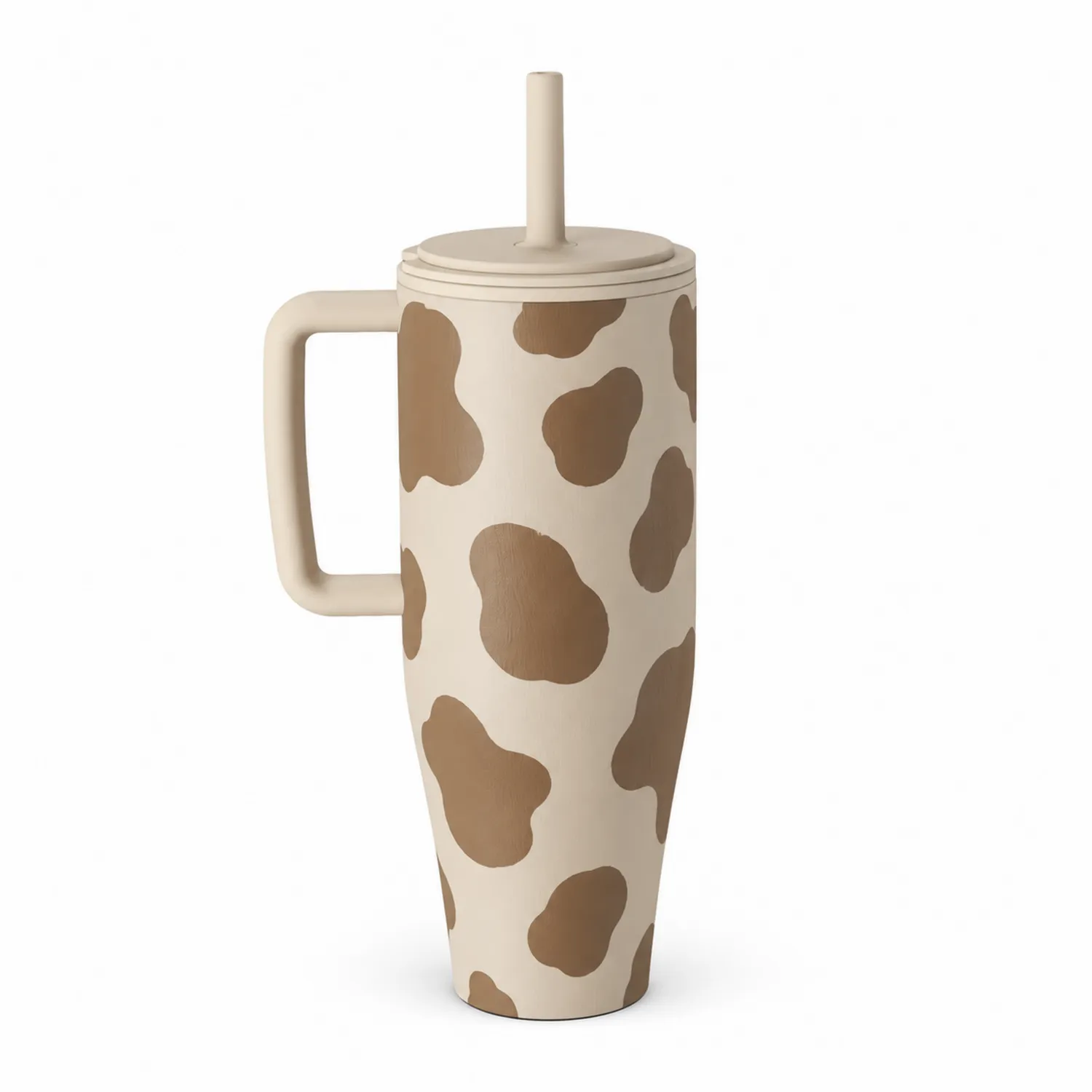 Tasse à motif animal avec couvercle et paille intégrée 500ml Beige/Marron