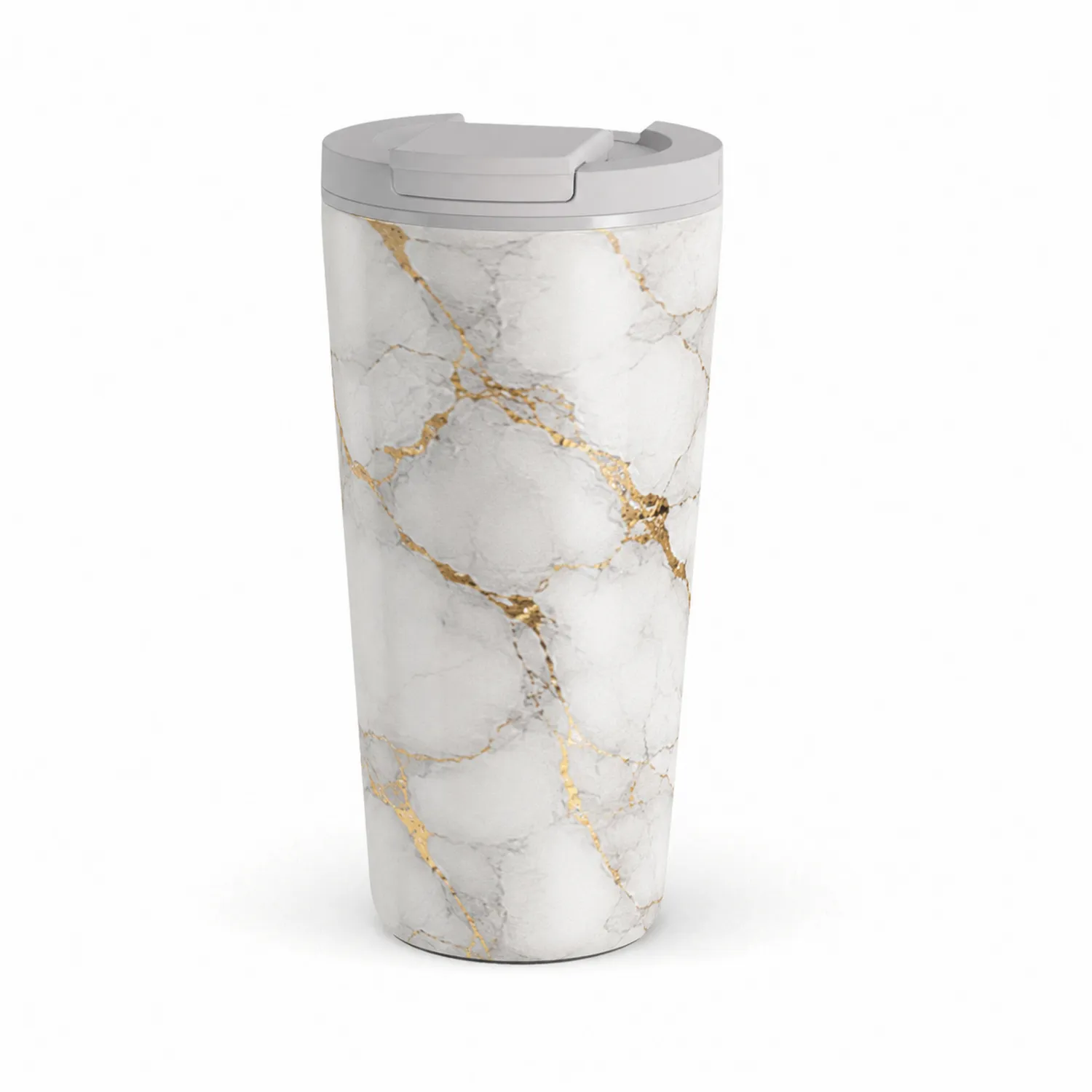 Tasse Isotherme Design Marbre Blanc et Doré