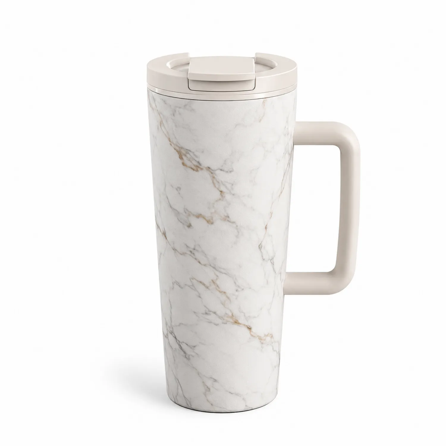 Tasse Isotherme avec Anse 500ml Marbrée Blanc/Beige