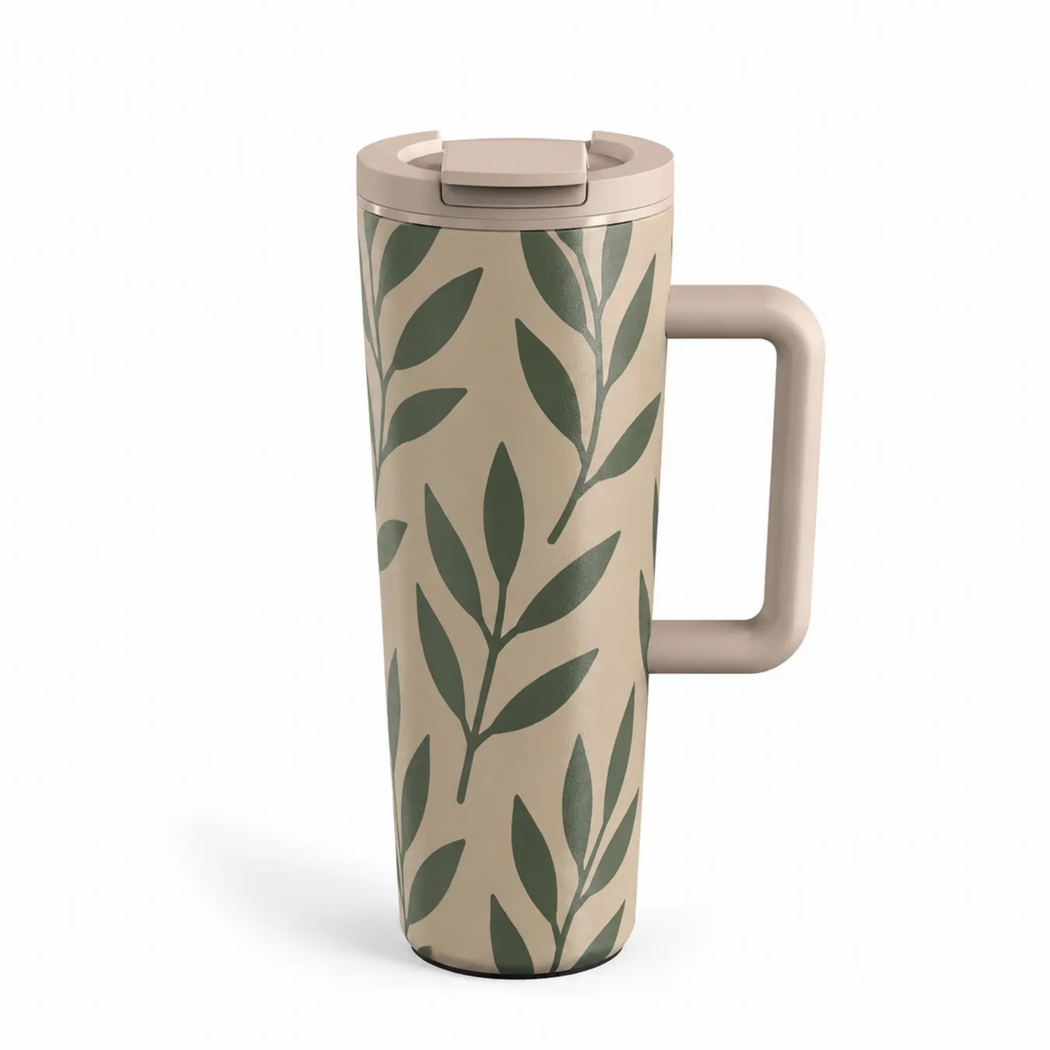 Tasse isotherme 500ml avec motif de feuilles beige et vert