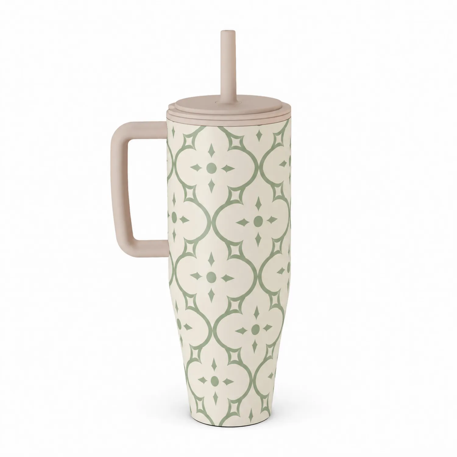 Gobelet isotherme avec paille intégrée et motifs floraux