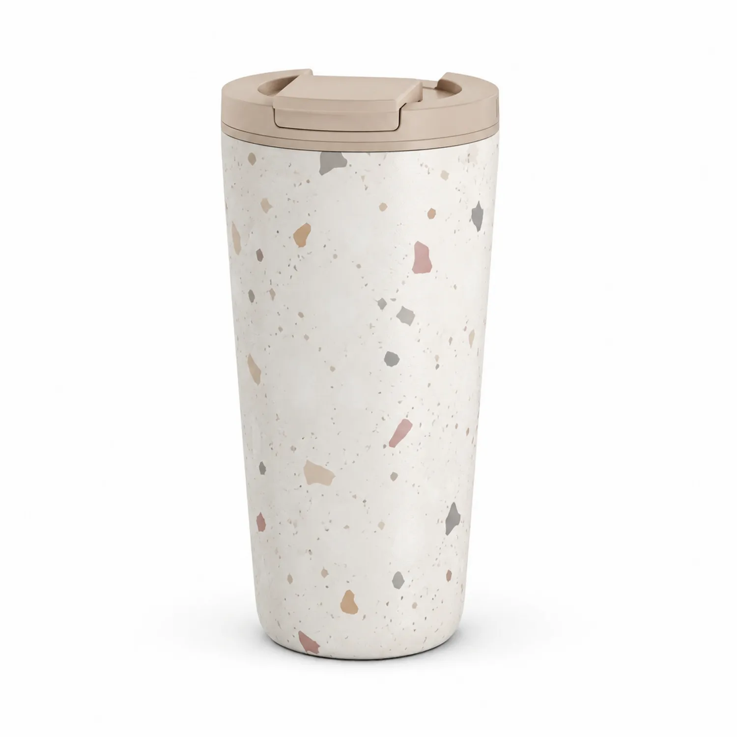 Gobelet Isotherme Terrazzo 400ml avec Couvercle Rabattable - Beige