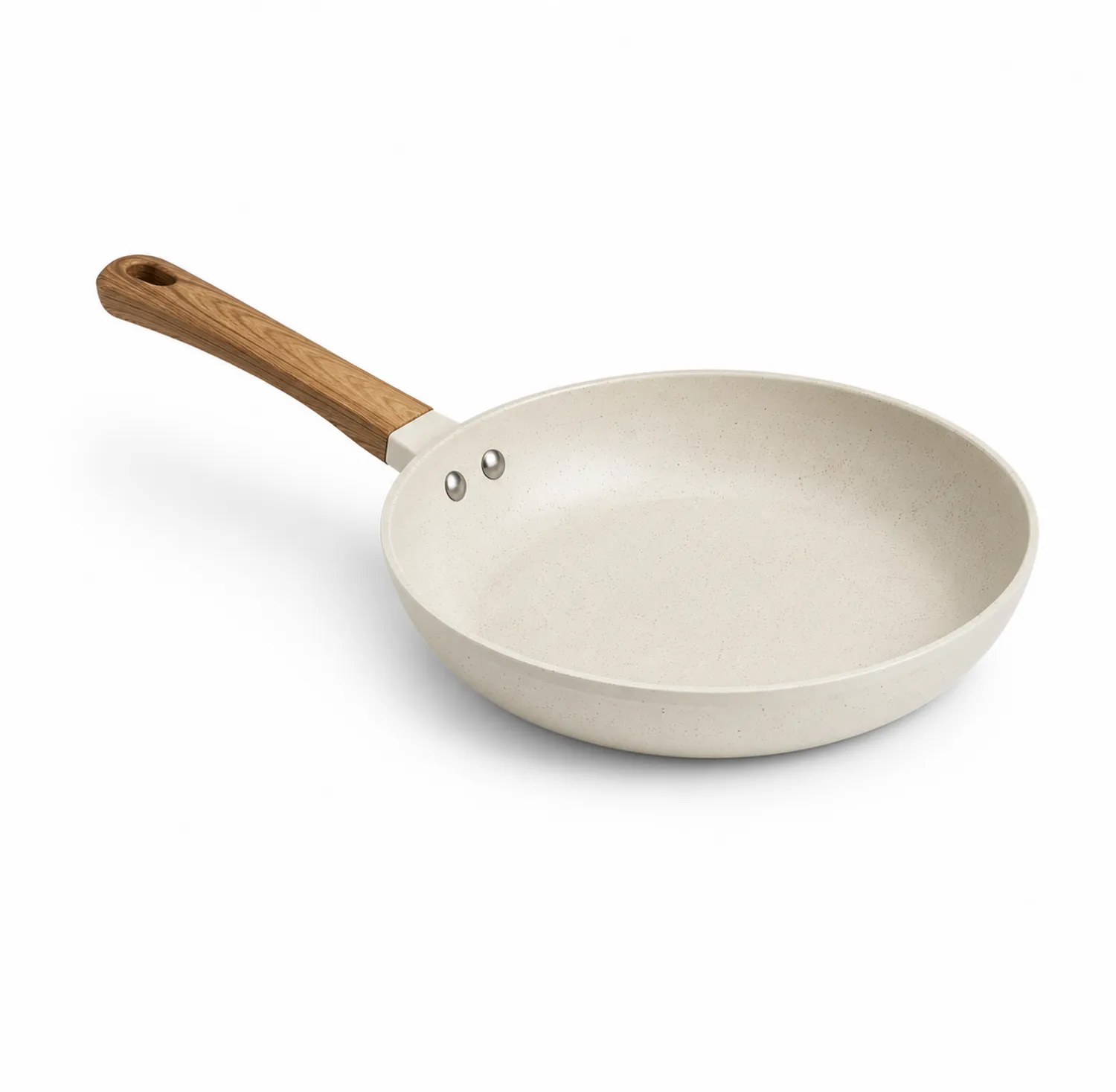 Poêle Antiadhésive Beige avec Manche en Bois