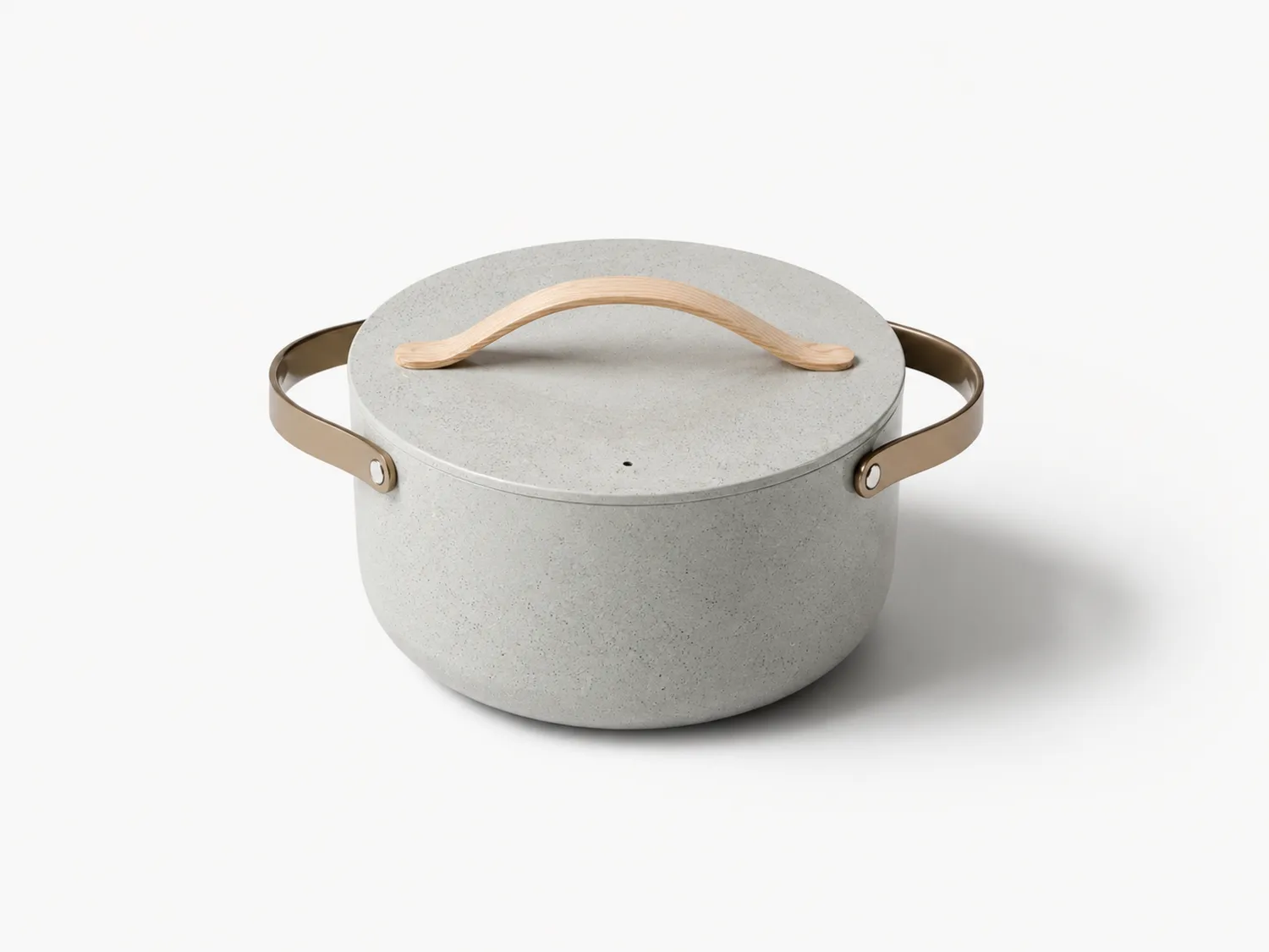 Cocotte grise avec couvercle et poignées en cuir