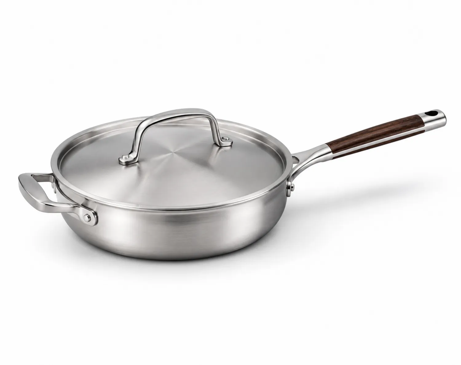 Poêle à Sauté Argent avec Couvercle et Manche Bois 28cm
