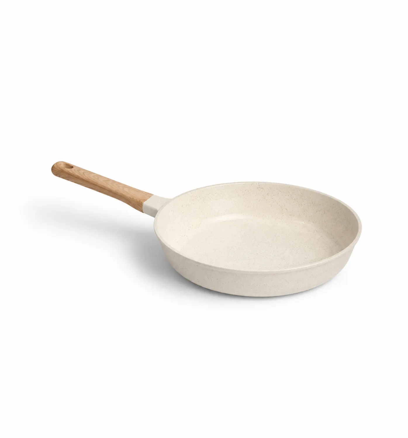 Poêle à frire antiadhésive blanche avec manche en bois