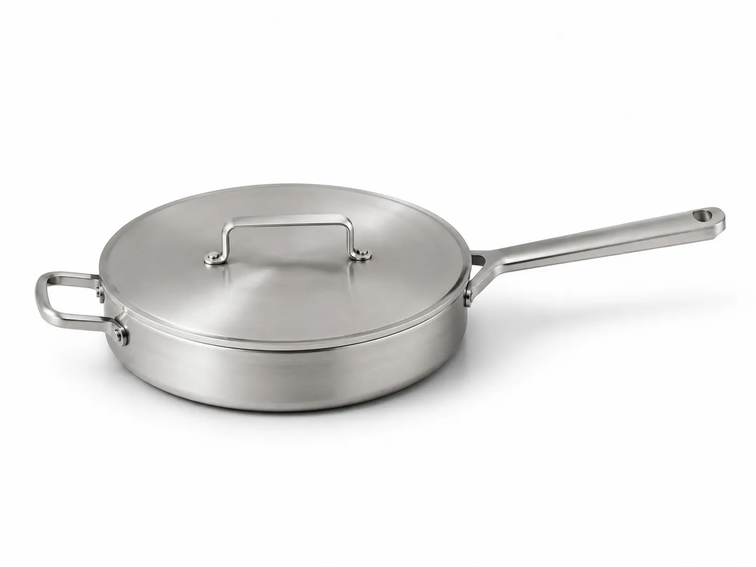 Poêle Sauteuse en Acier Inoxydable avec Couvercle - Argent