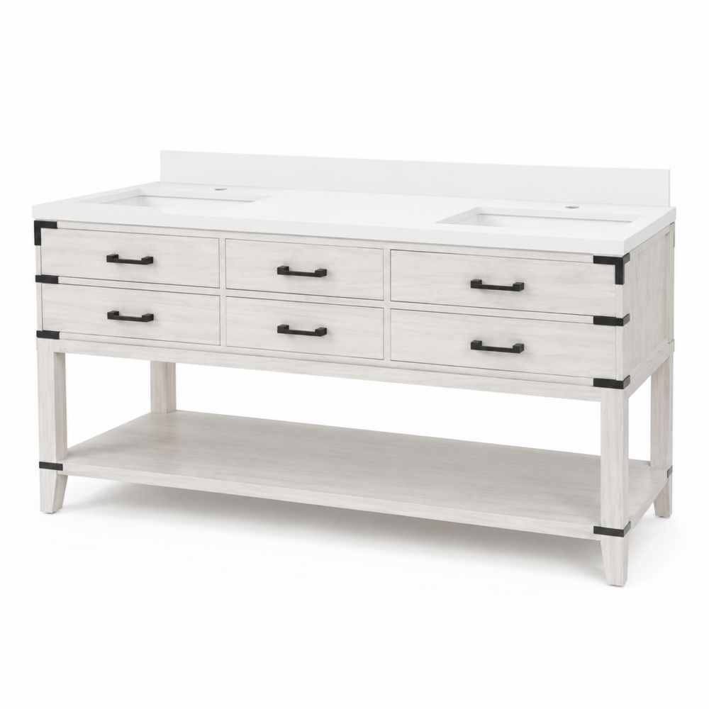 Mobile Lavabo Doppio in Legno e Marmo Bianco