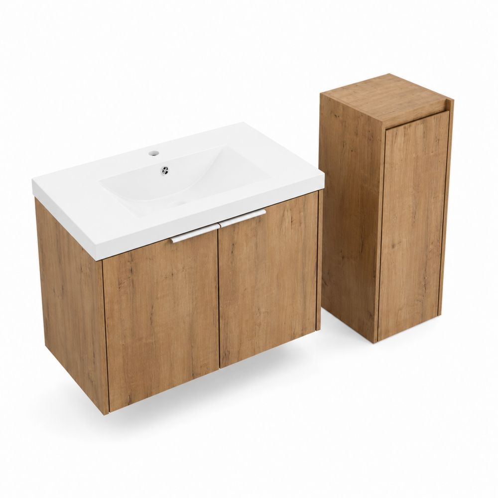 Mobile lavabo in legno con lavandino in ceramica bianco