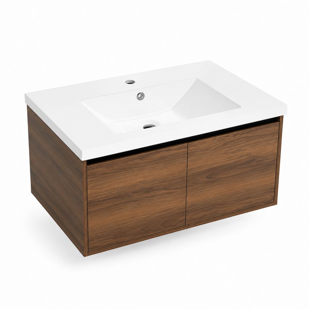 Mobile lavabo a parete in MDF e resina bianca 90x50x45 cm