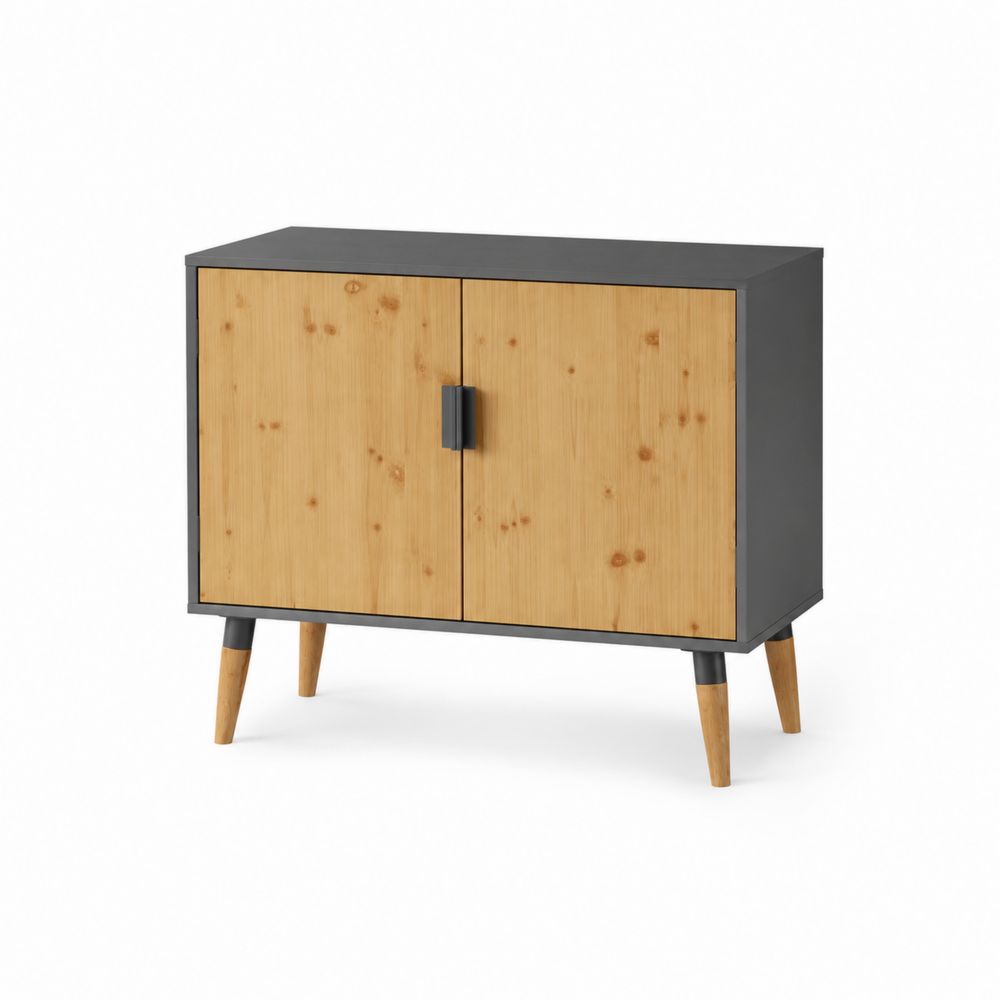 Credenza in Legno di Pino e Acciaio Verniciato Nero 80x40x90cm
