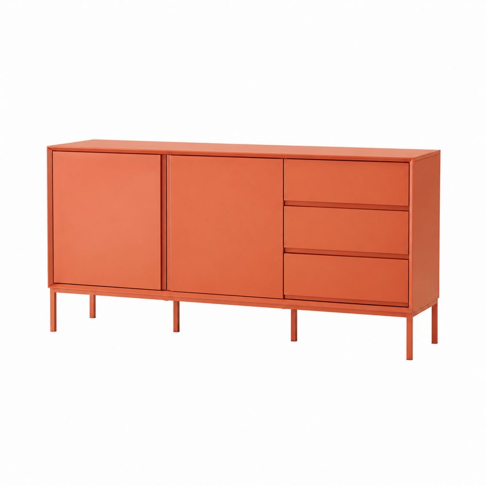 Credenza in metallo arancione con ante e cassetti 80x150x40 cm