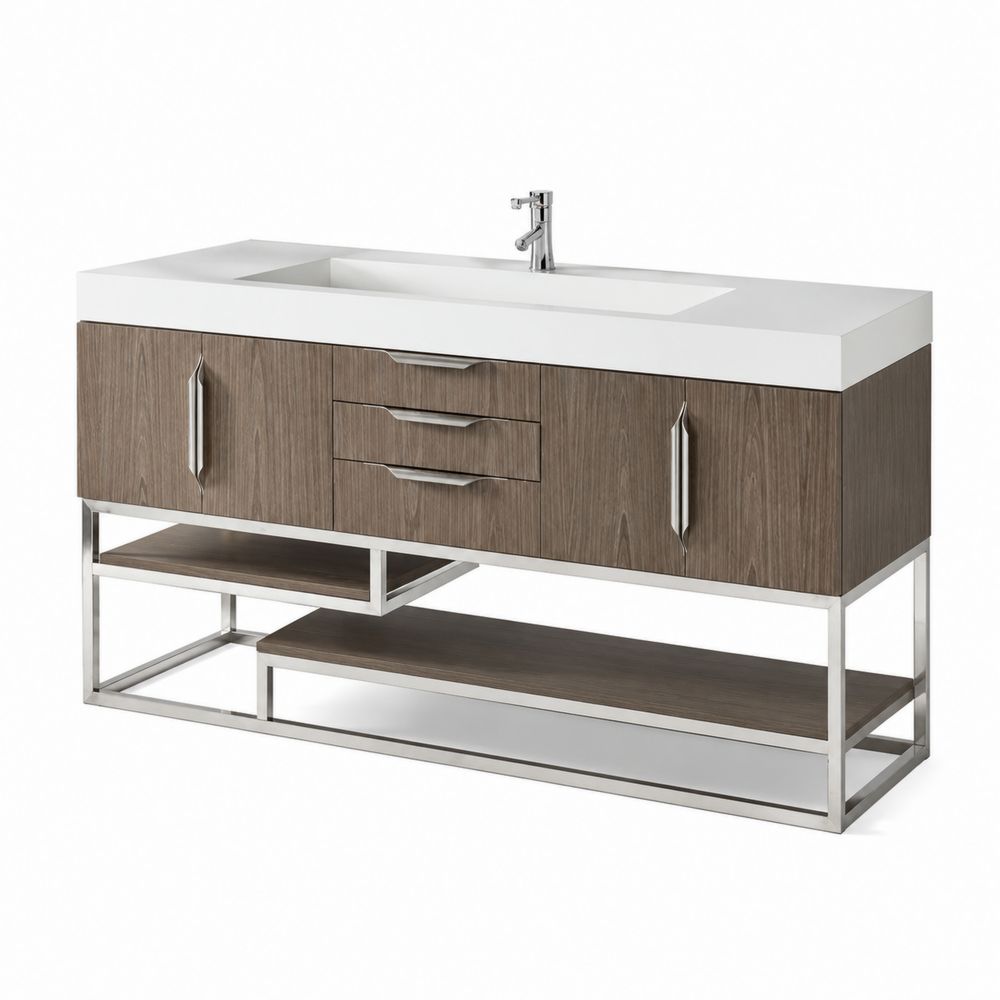 Mobile lavabo in legno laminato e acciaio inox