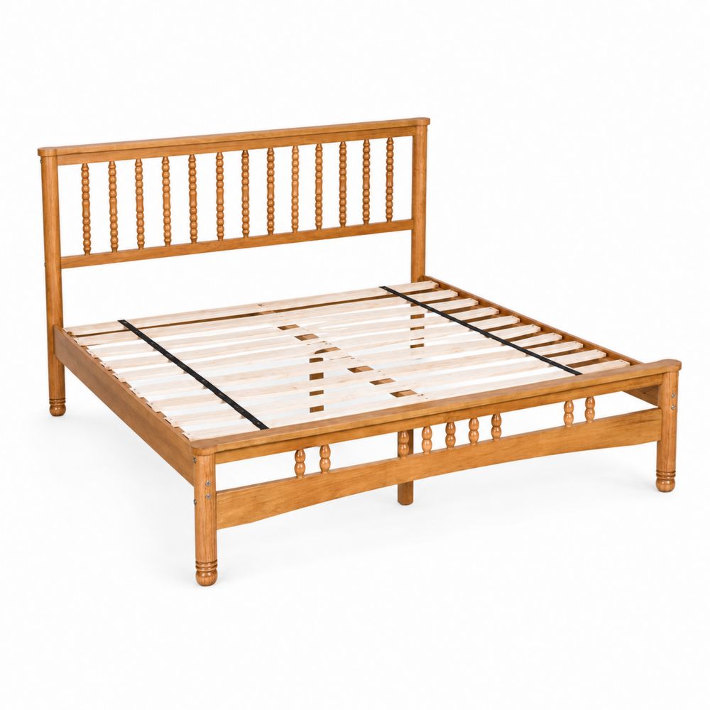 Letto matrimoniale in legno di pino, 200x150 cm, Colore Naturale