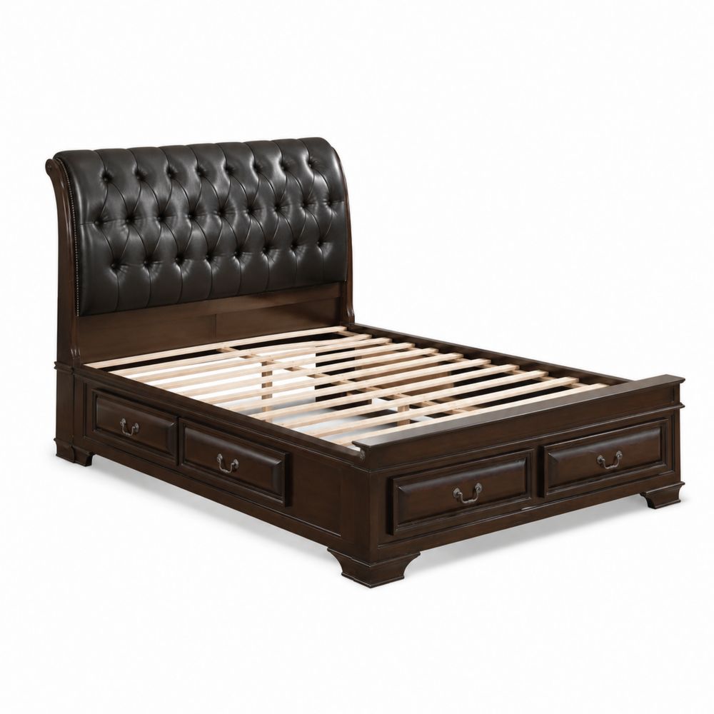 Letto in legno con testiera in pelle sintetica marrone 200x160 cm