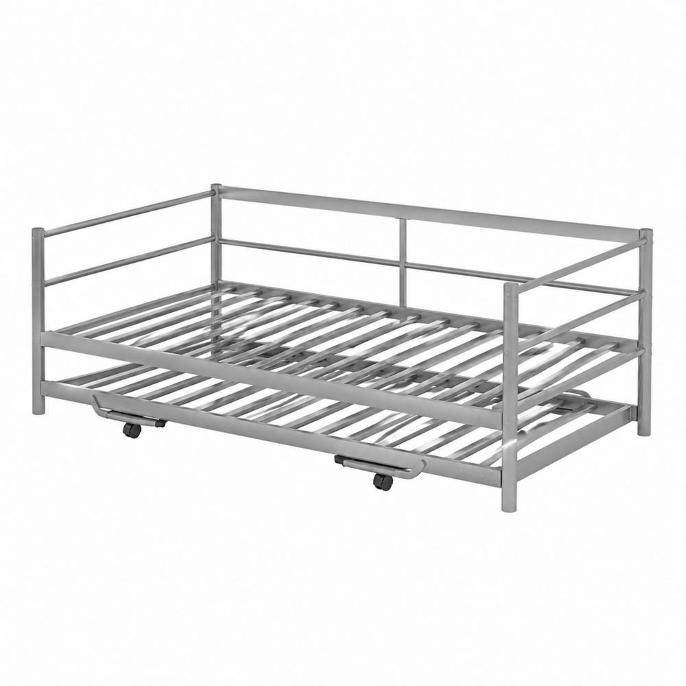 Letto a giorno con secondo letto estraibile in metallo argento
