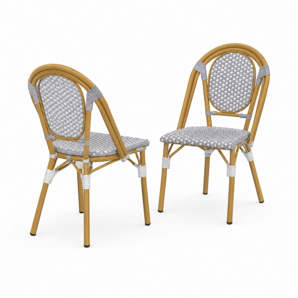 Sedie in Alluminio con Intreccio in Rattan Sintetico Grigio e Bianco, Set di 2