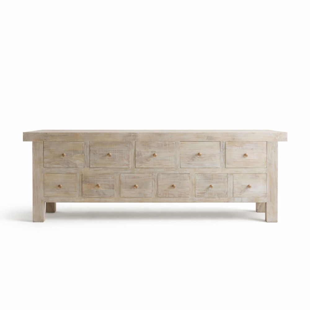 Credenza in Legno Massello di Mango 10 Cassetti Naturale