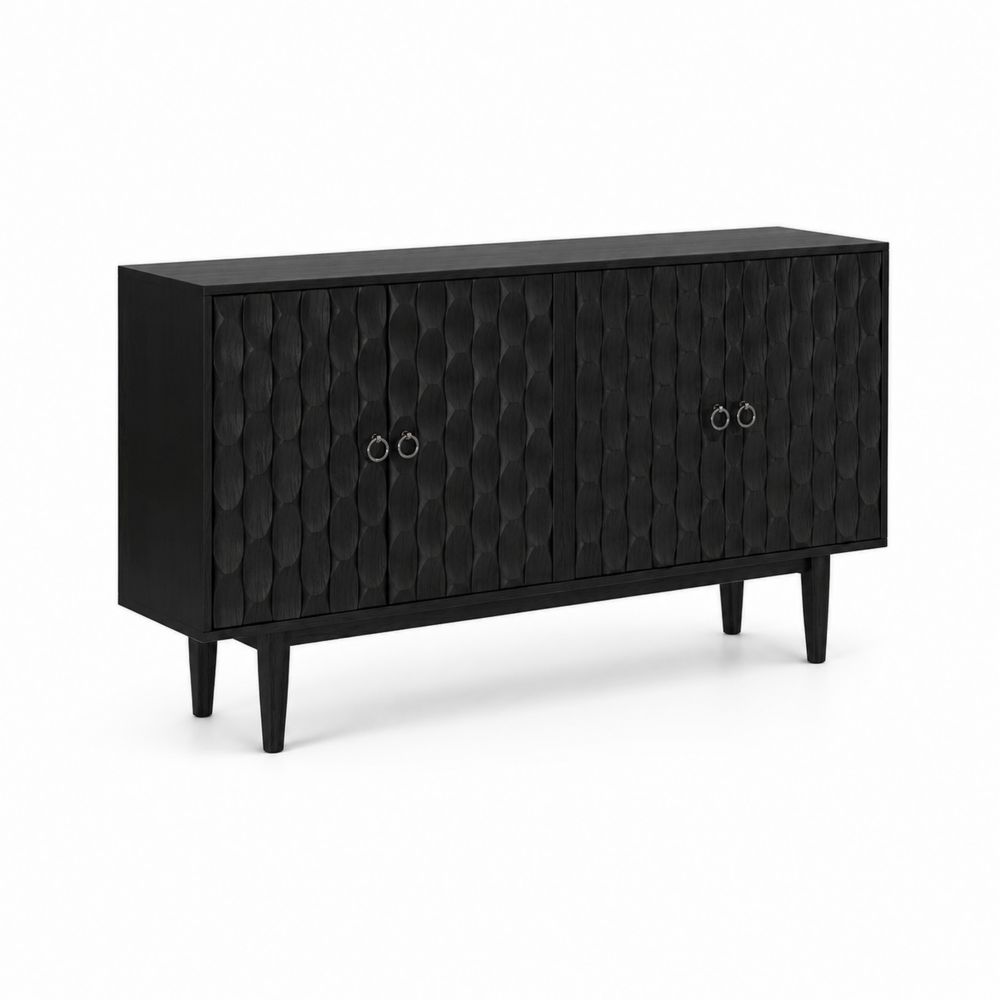 Credenza in legno massello nero con 4 ante