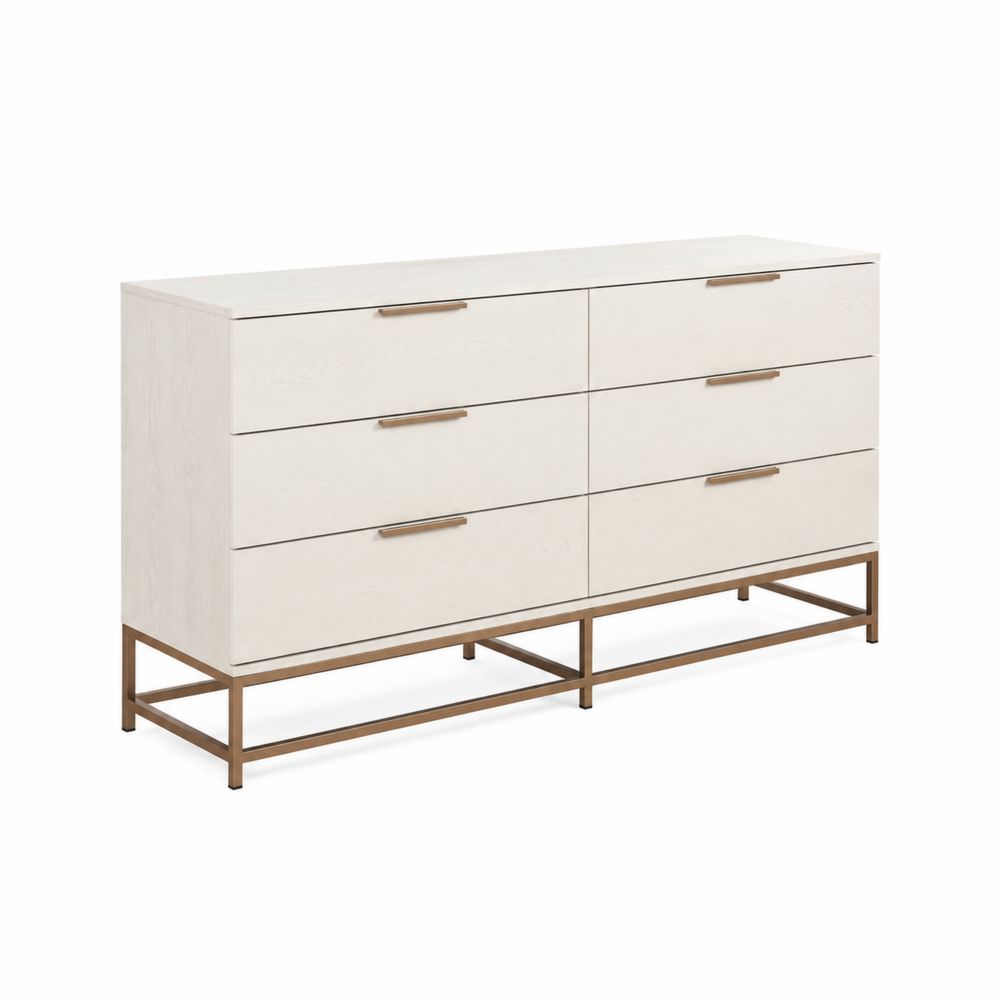 Cassettiera rettangolare a 6 cassetti in legno con base in metallo