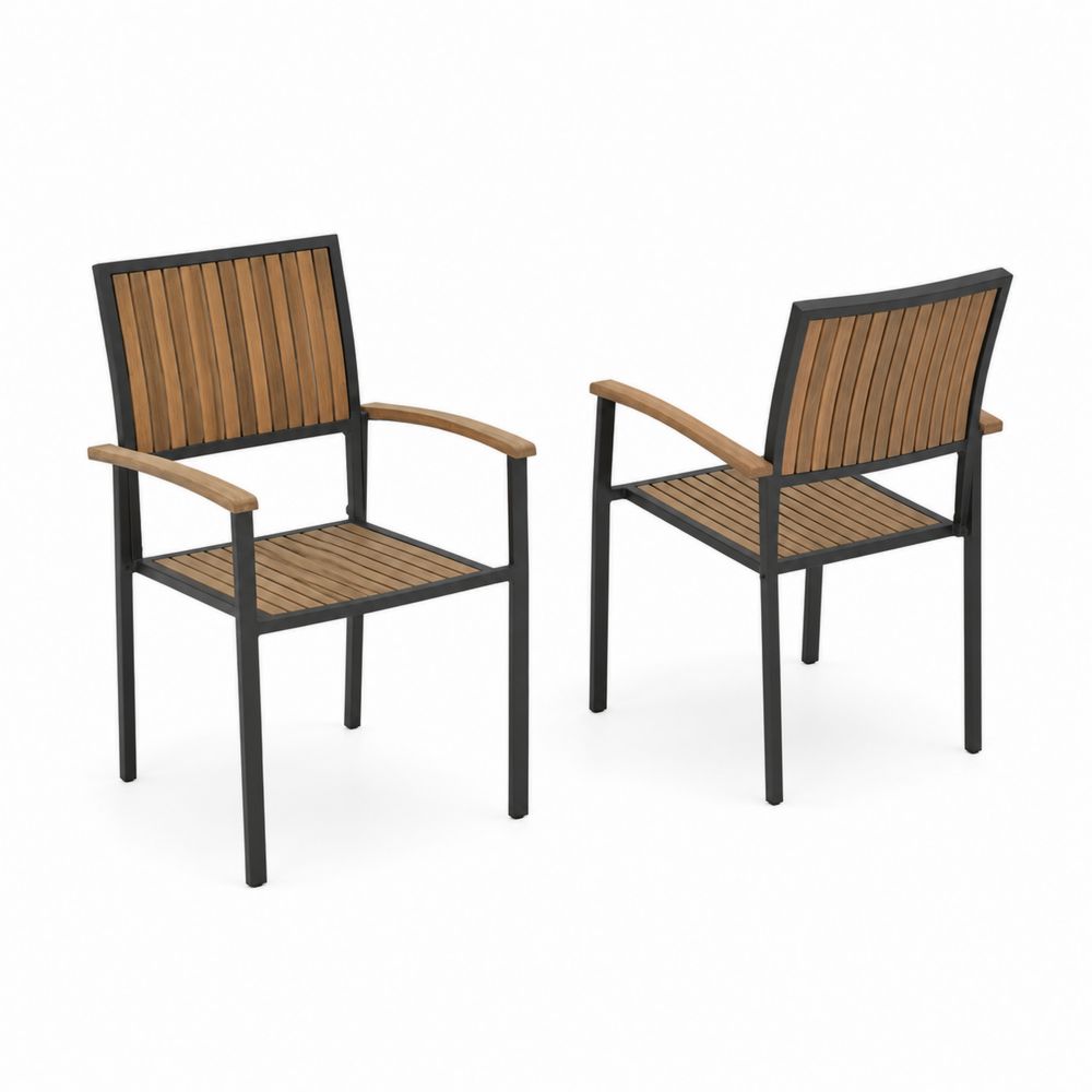 Set di 2 Sedie da Giardino in Teak e Metallo