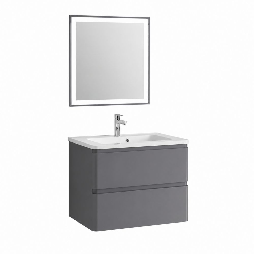 Mobile bagno grigio con lavabo e specchio