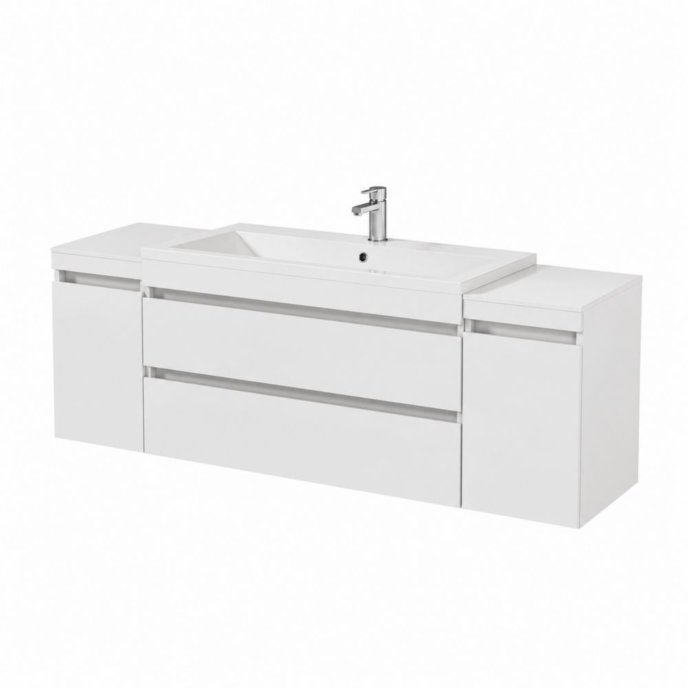 Mobile lavabo a parete in MDF bianco con lavabo in ceramica