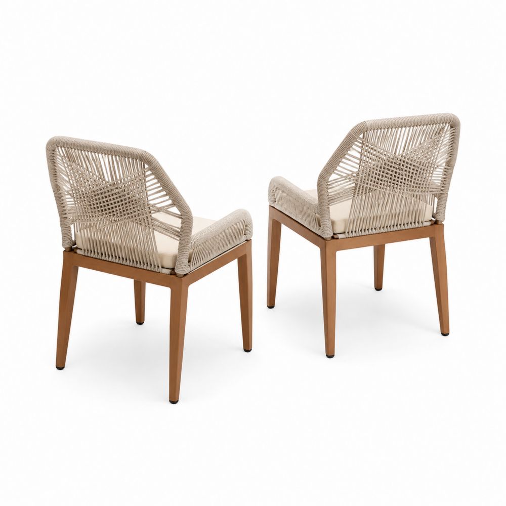 Set di 2 sedie da giardino in legno e corda intrecciata, Beige
