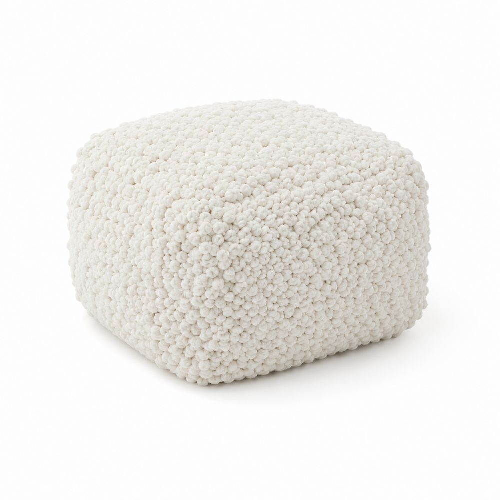 Pouf quadrato in tessuto bouclé Bianco