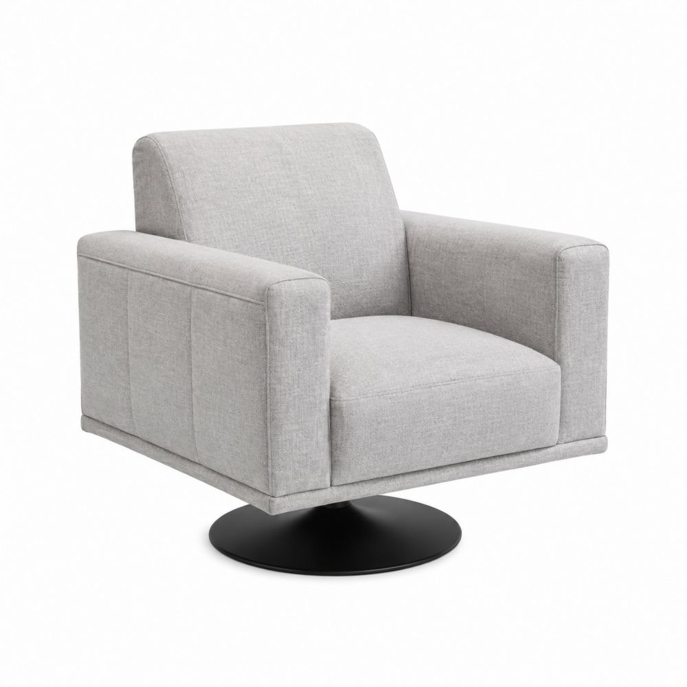 Poltrona in Lino Grigio con Base Girevole in Metallo