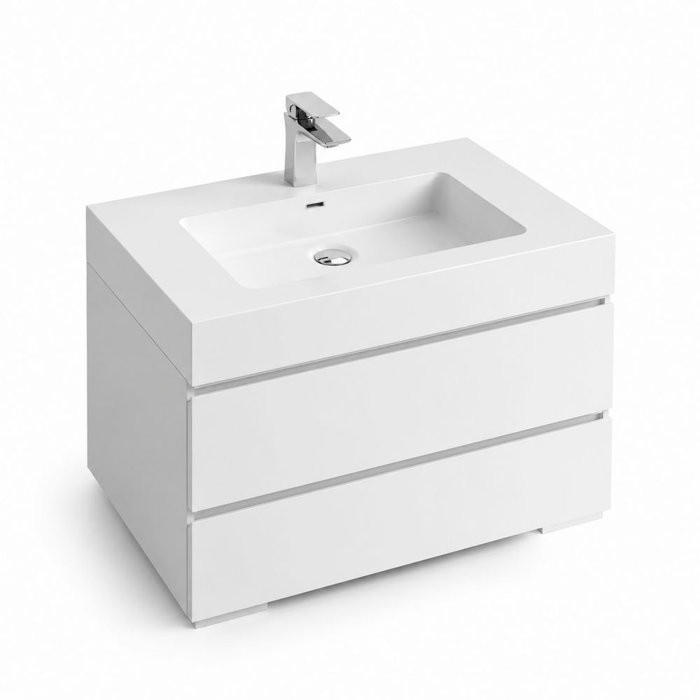 Mobile lavabo in MDF bianco con cassetti e miscelatore