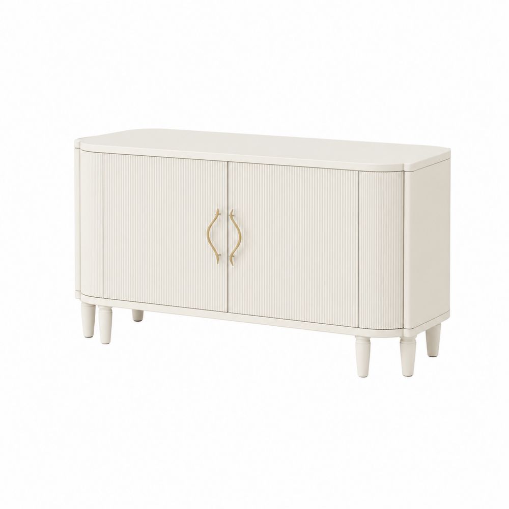 Credenza in MDF Bianco con Manici in Metallo Dorato