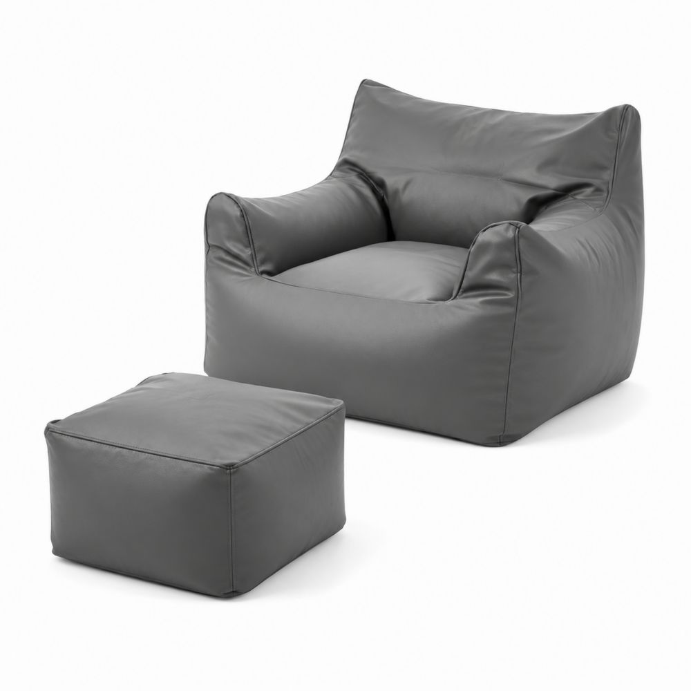 Poltrona sacco e pouf in similpelle grigia