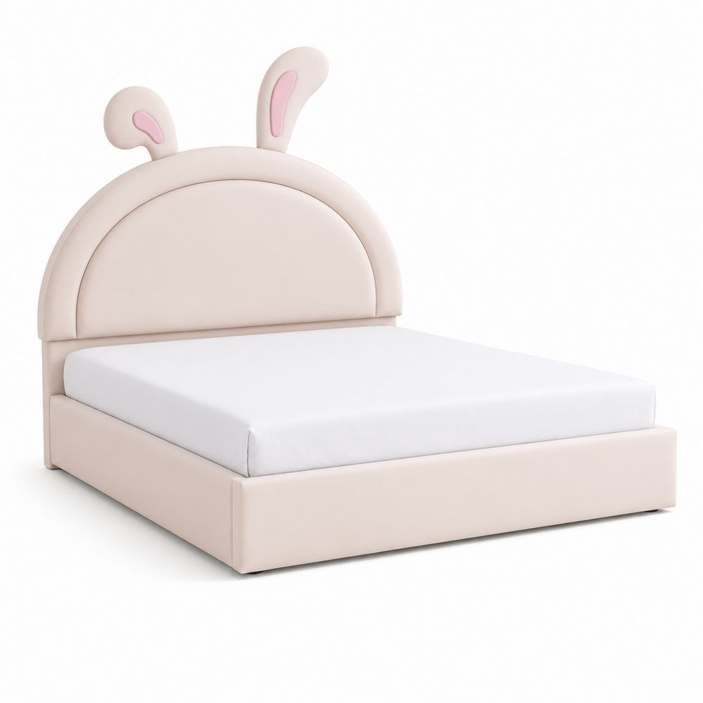 Letto per Bambini Forma di Coniglio in Tessuto Rosa Chiaro