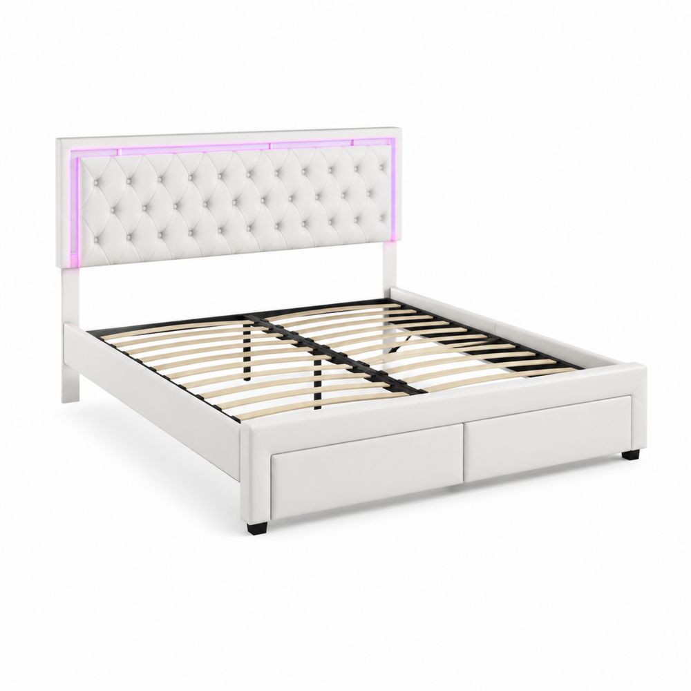 Letto in Pelle Sintetica con LED Bianco 200x160 cm
