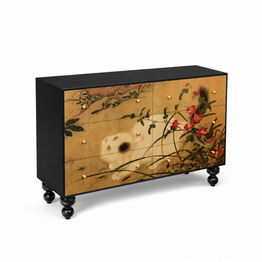 Credenza in Legno Decorata con Cassetti Nero/Mauli