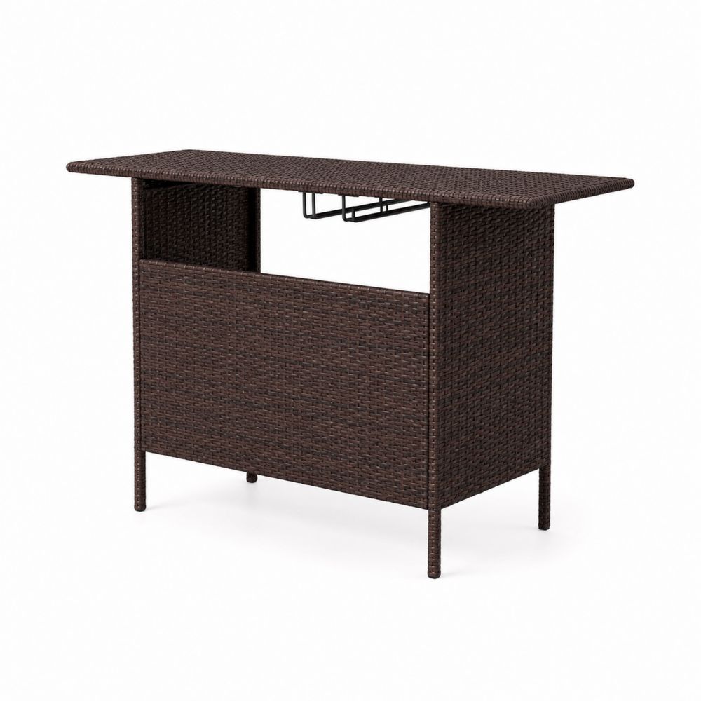 Tavolo bar da esterno in rattan sintetico marrone