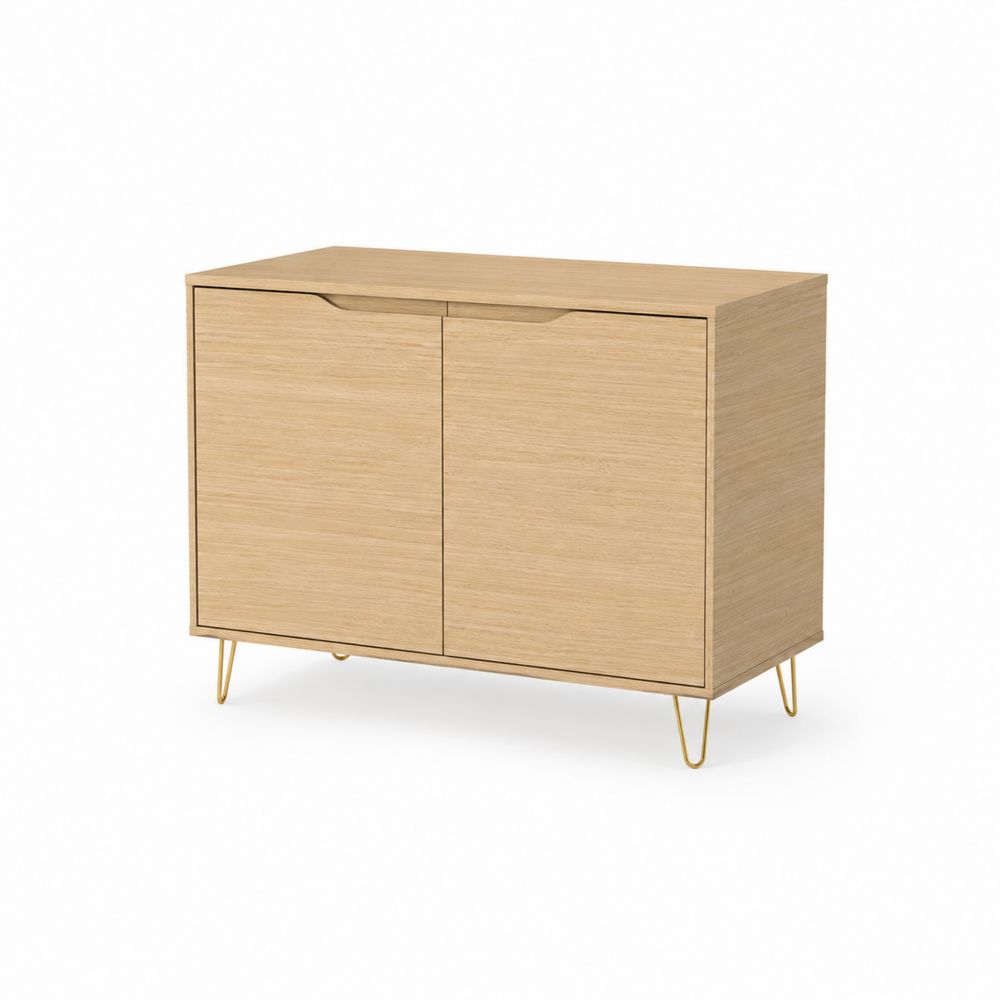 Credenza in legno con gambe in metallo dorato