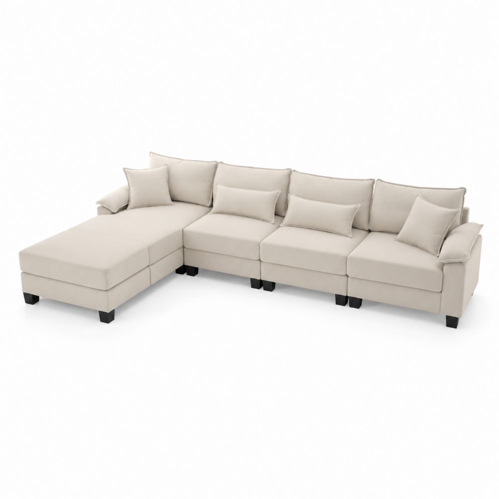 Divano angolare modulare in tessuto con chaise longue - Beige