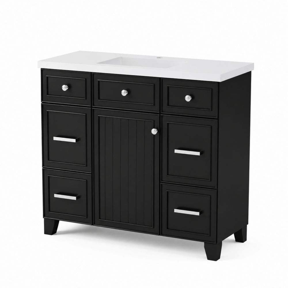 Mobile bagno nero con cassetti in MDF e ripiano in resina 90x50x85 cm