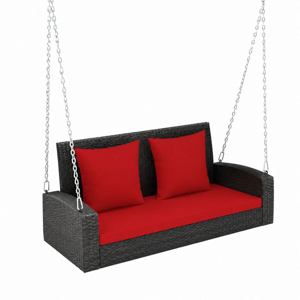 Altalena da Giardino in Rattan Sintetico con Cuscini Rossi