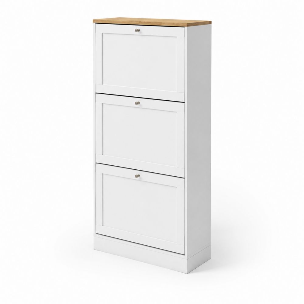 Scarpiera in Legno MDF Bianco con Tre Scomparti