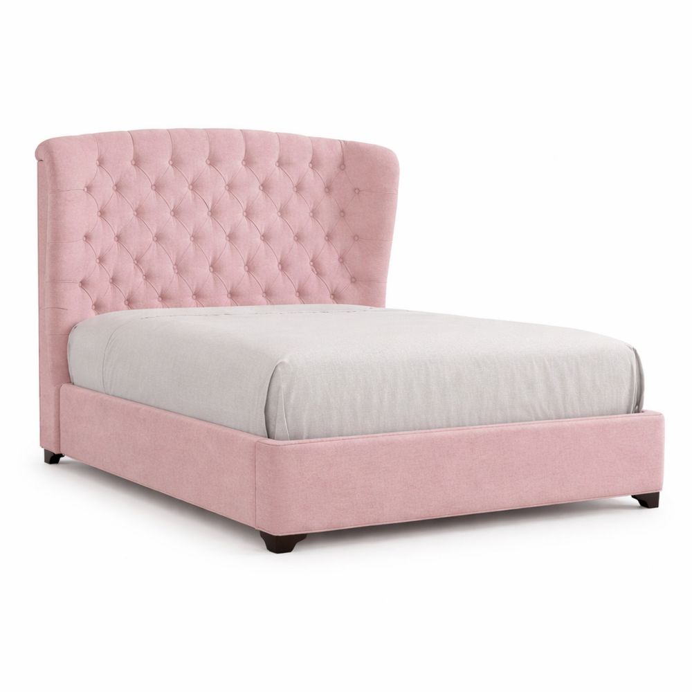 Letto matrimoniale in tessuto rosa con testiera trapuntata 200x160 cm