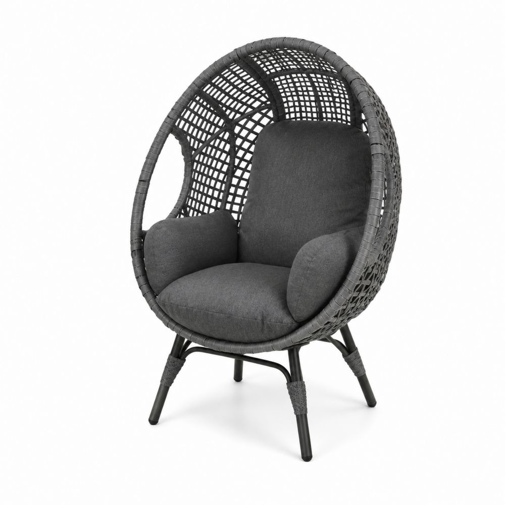 Poltrona Ovale Da Esterno in Resina Intrecciata Grigio Scuro