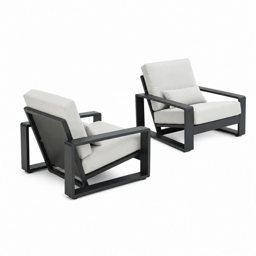Set di 2 poltrone in alluminio e tessuto poliestere grigio
