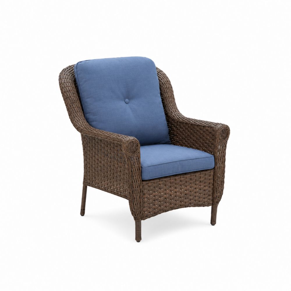 Poltrona in Rattan Sintetico Marrone con Cuscini Blu